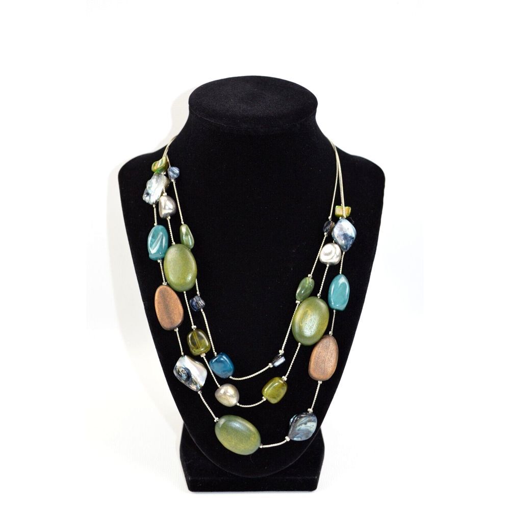 Multi Strand Beaded Necklace 3 Strands‎ Mixed Elements 22"